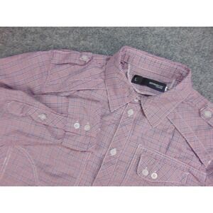 Monarchy Collection Shirt Mens Large Red Plaid Graphic Back Y2K Cyber Streetwear